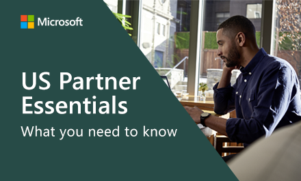US partner essentials - what you need to know banner, with a man on the right sitting down working.