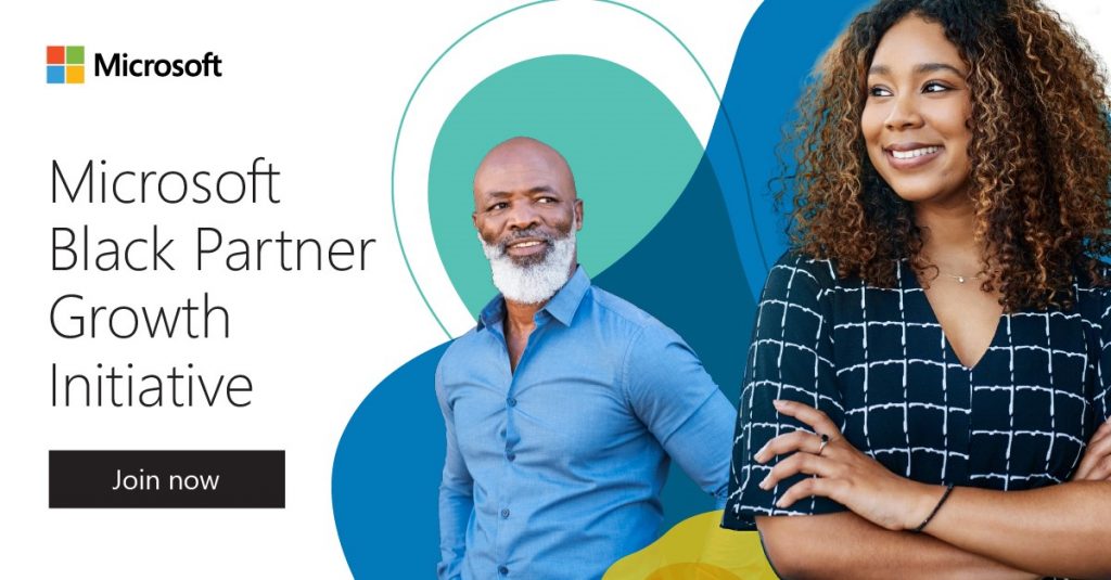 Black Partner Growth Initiative Banner, with a man and a woman smiling on the right.