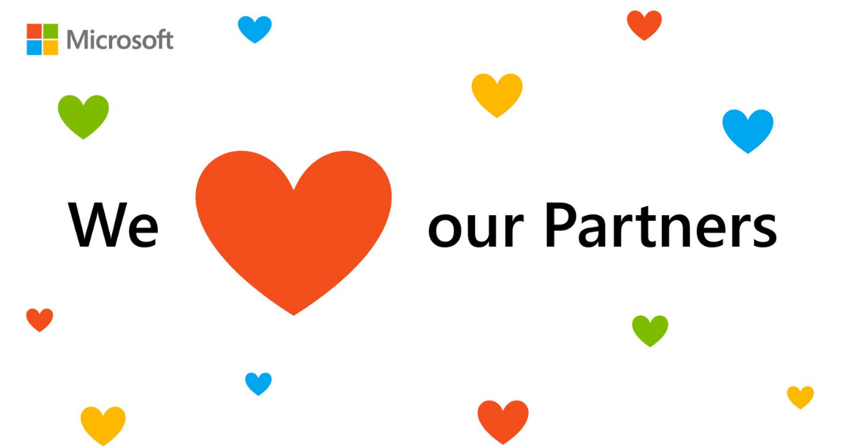 We love our partners banner with a big red heart instead of the Love word.