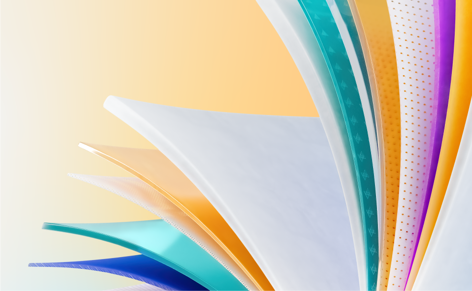 Stylized image of curving multi-colored layers.