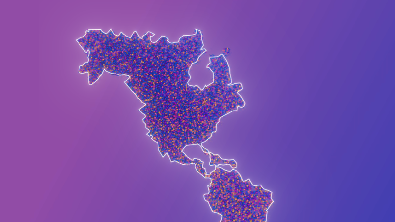Outline of North America on Purple Background
